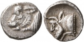 CILICIA. Mallos . Circa 440-390 BC. Obol (Silver, 10 mm, 0.78 g, 4 h). Head of bull left. Rev. Forepart of man-headed bull left. SNG Levante 141. SNG ...