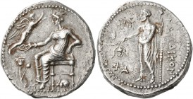 CILICIA. Nagidos . Circa 360-333 BC. Stater (Silver, 23 mm, 9.87 g, 1 h), Py... and Pha..., magistrates. Aphrodite seated left, holding phiale; to lef...