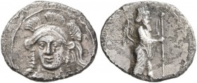 CILICIA. Uncertain . 4th Century BC. Obol (Silver, 12 mm, 0.68 g, 12 h). Head of Athena facing slightly left, wearing triple-crested helmet. Rev. King...