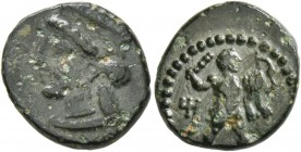 CYPRUS. Kition . Melekiathon, circa 392/1-362 BC. Chalkous (Bronze, 14 mm, 2.02 g, 6 h). Head of Aphrodite to left, wearing polos. Rev. Herakles in fi...