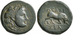 SELEUKID KINGS OF SYRIA. Seleukos I Nikator, 312-281 BC. Bronze (12 mm, 1.43 g, 12 h), Sardes. Winged head of Medusa to right. Rev. BAΣI ΣEΛ Bull butt...