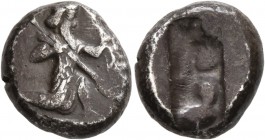 PERSIA, Achaemenid Empire. Time of Darios I to Xerxes II, circa 485-420 BC. Siglos (Silver, 14-15 mm, 5.51 g), Sardes. Persian king or hero in kneelin...