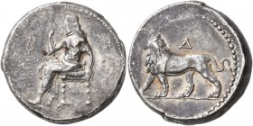 PERSIA, Alexandrine Empire. Uncertain satraps of Babylon, circa 328-311 BC. Double Shekel (Silver, 23 mm, 16.22 g, 9 h), Babylon. Baal seated left, ho...