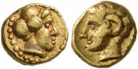 KYRENAICA. Kyrene . Circa 331-322 BC. 1/10 Stater (Electrum, 7 mm, 0.81 g, 3 h). Female head to right. Rev. [IA] Head of the youthful Karneios to left...
