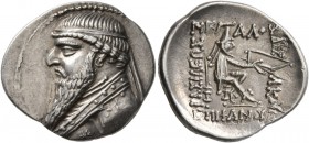 KINGS OF PARTHIA. Mithradates II, 121-91 BC. Drachm (Silver, 22 mm, 4.16 g, 12 h), Ekbatana, circa 120/19-109. Diademed bust of Mithradates II to left...