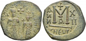SASANIAN KINGS. Khosrau II, 591-628. Follis (Copper, 27 mm, 8.84 g, 7 h), imitating a Byzantine follis of Heraclius with Heraclius Constantine, Theoup...