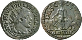 MOESIA SUPERIOR. Viminacium . Philip II, 247-249. Dupondius (Orichalcum, 22 mm, 5.14 g, 7 h), Year 8 = 247/8. IMP M IVL PHILIPPVS AVG Radiate and drap...