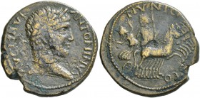 MACEDON. Stobi . Caracalla, 198-217. Assarion (Orichalcum, 22 mm, 5.88 g, 1 h). M AVR ANTONINVS AVG Laurate head of Caracalla to right. Rev. MVNICI ST...