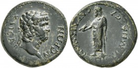 LYDIA. Sardis . Nero, 54-68. Assarion (Bronze, 18 mm, 4.20 g, 1 h), Tiberius Claudius Mnaseas, magistrate. NЄPΩN KAICAP Laureate head of Nero to right...