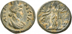 PHRYGIA. Apameia . Pseudo-autonomous issue. Hemiassarion (Bronze, 15 mm, 3.10 g), Severan time, 193-235. AΠAMЄIA Turreted and draped bust of city-godd...
