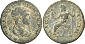 PHRYGIA. Apameia . Diadumenian, as Caesar, 217-218. Tetrassarion (30 mm, 12.75 g, 7 h). M OΠ ΔIAΔOYMЄNIANOC KAI Draped and cuirassed bust of Diadumeni...