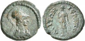 PHRYGIA. Hierapolis . Pseudo-autonomous issue. Hemiassarion (Bronze, 16 mm, 2.59 g, 12 h), circa 2nd century. Draped bust of Athena to right, wearing ...