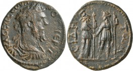 PAMPHYLIA. Side . Septimius Severus, 193-211. Pentassarion (?) (Bronze, 33 mm, 17.66 g). AY K Λ CЄΠ CЄOYHPOC ΠЄPTI Laureate, draped and cuirassed bust...