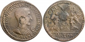 PAMPHYLIA. Side . Philip II, as Caesar, 244-247. Pentassarion (?) (Copper, 31 mm, 14.61 g, 1 h), 247. ΜΑΡΚΟΝ ΙΟΥΛΙΟΝ CЄYΗΡΟΝ ΦΙΛΙΠΠΟΝ ΚΑΙ-CΑΡΑ / Є Bar...