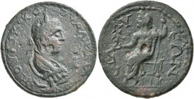 PAMPHYLIA. Sillyum . Valerian II. 10 Assaria (Bronze, 33 mm, 22.54 g, 2 h). ΠOY ΛIK KOP OYAΛЄPIANOC Laureate, draped and cuirassed bust of Valerian II...
