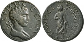 PISIDIA. Termessus Major . Pseudo-autonomous issue. Triassarion (Bronze, 25 mm, 9.89 g, 1 h), circa 3rd century. TЄPMHCCЄΩN Draped bust of Hermes to r...