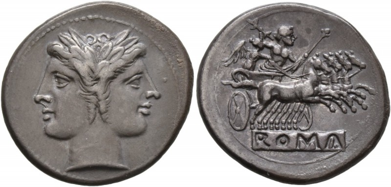 Anonymous, circa 225-214 BC. Quadrigatus - Didrachm (Silver, 23-24 mm, 6.69 g, 6...