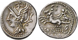 C. Coelius Caldus, 104 BC. Denarius (Silver, 19 mm, 3.87 g, 8 h), Rome. Helmeted head of Roma to left. Rev. C COIL / CALD Victory in prancing biga lef...