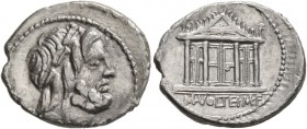 M. Volteius M.f, 78 BC. Denarius (Silver, 20 mm, 3.71 g, 6 h), Rome. Laureate head of Jupiter to right. Rev. M VOLTEI M F Capitoline temple. Babelon (...