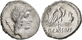 Q. Cassius Longinus, 55 BC. Denarius (Silver, 19 mm, 3.71 g, 5 h), Rome. Head of Genius Populi Romani to right, with scepter over shoulder. Rev. Q CAS...