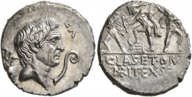 Sextus Pompey, † 35 BC. Denarius (Silver, 18 mm, 3.68 g, 5 h), military mint in Sicily, 37-36 BC. MAG PIVS IMP ITER Bare head of Cn. Pompeius Magnus t...