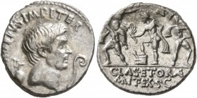 Sextus Pompey, † 35 BC. Denarius (Silver, 19 mm, 3.80 g, 10 h), military mint in Sicily, 37-36 BC. MAG PIVS IMP ITER Bare head of Cn. Pompeius Magnus ...
