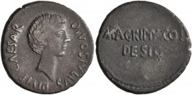 Octavian and Agrippa. Denarius (Silver, 18 mm, 2.58 g, 11 h), a contemporary imitation, 38 BC, or slightly later. DIVOS IVLIVS DIVI F CAESAR (sic!) Ba...