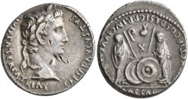 Augustus, 27 BC-AD 14. Denarius (Silver, 17 mm, 3.38 g, 7 h), Lugdunum, 2 BC-4 AD. CAESAR AVGVSTVS DIVI F PATER PATRIAE Laureate head of Augustus to r...