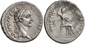 Tiberius, 14-37. Denarius (Silver, 19 mm, 3.81 g, 4 h), Lugdunum, circa 36-37. TI CAESAR DIVI AVG F AVGVSTVS Laureate head of Tiberius to right. Rev. ...