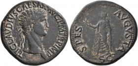 Claudius, 41-54. Sestertius (Orichalcum, 35 mm, 26.94 g, 7 h), Rome, 41-42. TI CLAVDIVS CAESAR AVG P M TR P IMP Laureate head of Claudius to right. Re...