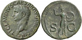 Claudius, 41-54. As (Copper, 29 mm, 10.55 g, 6 h), Rome, 41-42. TI CLAVDIVS CAESAR AVG P M TR P IMP Bare head of Claudius to left. Rev. S - C Minerva,...