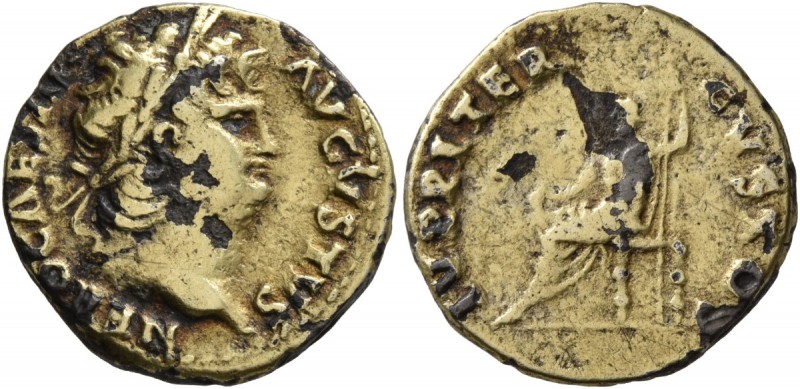 Nero, 54-68. Aureus (Subaeratus, 19 mm, 3.15 g, 5 h), plated gold, irregular min...