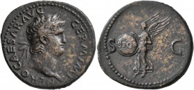 Nero, 54-68. As (Copper, 29 mm, 11.42 g, 6 h), Rome, 65. NERO CAESAR AVG GERM IMP Laureate head of Nero to right. Rev. S - C Victory, draped, flying l...