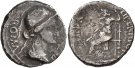 Civil Wars, 68-69. Denarius (Silver, 17 mm, 3.02 g, 6 h), uncertain mint in Spain, 68. ROMA RESTITVTA Helmeted head of Roma to right. Rev. IVPPITER LI...