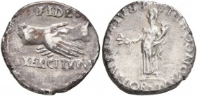 Civil Wars, 68-69. Denarius (Silver, 18 mm, 3.06 g, 2 h), uncertain mint in Gaul. FIDES EXERCITVVM Clasped right hands. Rev. CONCORDIA PRAETORIANORVM ...
