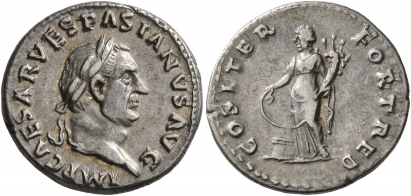 Vespasian, 69-79. Denarius (Silver, 19 mm, 3.48 g, 7 h), Rome, January-June 70. ...