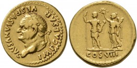 Vespasian, 69-79. Aureus (Gold, 19 mm, 7.18 g, 7 h), Rome, 77-78. IMP CAESAR VESPASIANVS AVG Laureate head of Vespasian to left. Rev. COS VIII Vespasi...