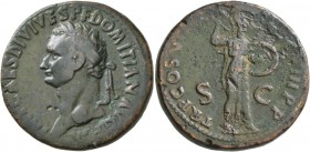 Domitian, 81-96. Sestertius (Orichalcum, 33 mm, 25.85 g, 6 h), Rome, 13 September - 31 December 81. IMP CAES DIVI VESP F DOMITIAN AVG P M Laureate hea...