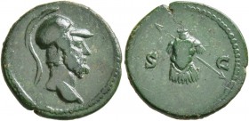 Anonymous issues, time of Domitian to Antoninus Pius, 81-161. Quadrans (Bronze, 19 mm, 2.83 g, 6 h), Rome. Helmeted bust of Mars to right. Rev. S - C ...