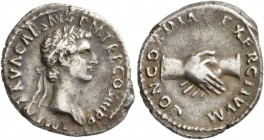 Nerva, 96-98. Denarius (Silver, 19 mm, 3.09 g, 6 h), Rome, 97. IMP NERVA CAES AVG P M TR P COS III P P Laureate head of Nerva to right. Rev. CONCORDIA...