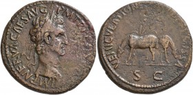 Nerva, 96-98. Sestertius (Orichalcum, 34 mm, 24.10 g, 6 h), Rome, 97. IMP NERVA CAES AVG P M TR P COS III [P P] Laureate head of Nerva to right. Rev. ...