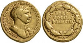 Trajan, 98-117. Aureus (Gold, 20 mm, 7.16 g, 6 h), Rome, 107. IMP TRAIANO AVG GER DAC P M TR P COS V P P Laureate bust of Trajan to right, wearing aeg...