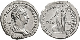 Trajan, 98-117. Denarius (Silver, 20 mm, 3.21 g, 6 h), Rome, 116-117. IMP CAES NER TRAIAN OPTIM AVG GER DAC PARTHICO Laureate, draped and cuirassed bu...