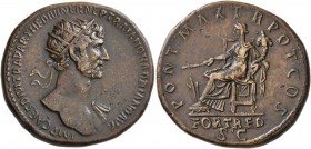 Hadrian, 117-138. Dupondius (Orichalcum, 27 mm, 13.00 g, 5 h), Rome, 117. IMP CAES DIVI TRA PARTH F DIVI NER NEP TRAIANO HADRIANO AVG Radiate bust of ...