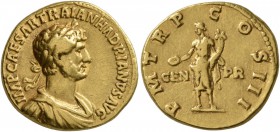 Hadrian, 117-138. Aureus (Gold, 19 mm, 6.32 g, 6 h), Rome, 119-122. IMP CAESAR TRAIAN HADRIANVS AVG Laureate, draped and cuirassed bust of Hadrian to ...