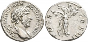 Hadrian, 117-138. Denarius (Silver, 18 mm, 3.20 g, 8 h), Rome, 119-124/5. IMP CAESAR TRAIAN HADRIANVS AVG Laureate head of Hadrian to right, with slig...
