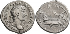 Hadrian, 117-138. Denarius (Silver, 19 mm, 3.22 g, 6 h), Rome, 119-125. IMP CAESAR TRAIAN HADRIANVS AVG Laureate head of Hadrian to right, drapery on ...
