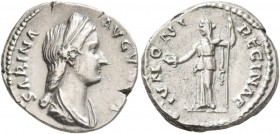 Sabina, Augusta, 128-136/7. Denarius (Silver, 17 mm, 3.38 g, 6 h), Rome, struck under Hadrian, 134-136. SABINA AVGVSTA Draped bust of Sabina to right....