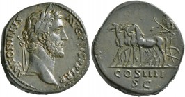 Antoninus Pius, 138-161. Sestertius (Orichalcum, 32 mm, 27.05 g, 11 h), Rome, circa 146. ANTONINVS AVG PIVS P P TR P Laureate head of Antoninus Pius t...