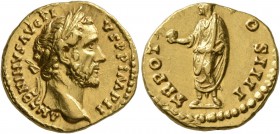 Antoninus Pius, 138-161. Aureus (Gold, 19 mm, 7.29 g, 6 h), Rome, 155-156. ANTONINVS AVG PIVS PP IMP II Laureate head of Antoninus Pius to right. Rev....